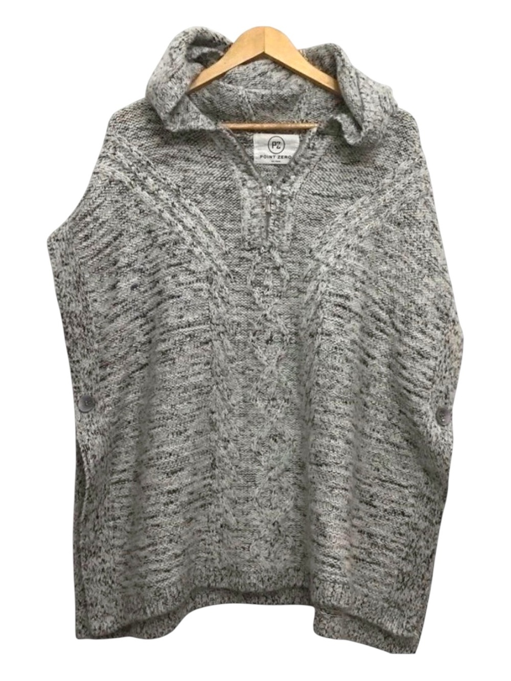 POINT Zero knit shrug poncho hoodie cardigan oversized grey white Large